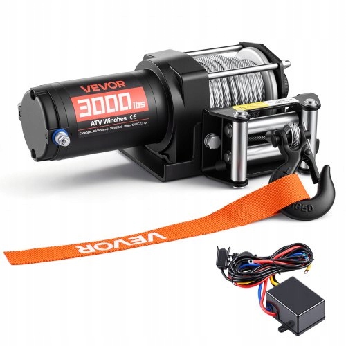 Elektrický Navijak Vevor 1360 Kg 12V Lanko 4.7 MM 12 M Diaľkový Ovládač IP55