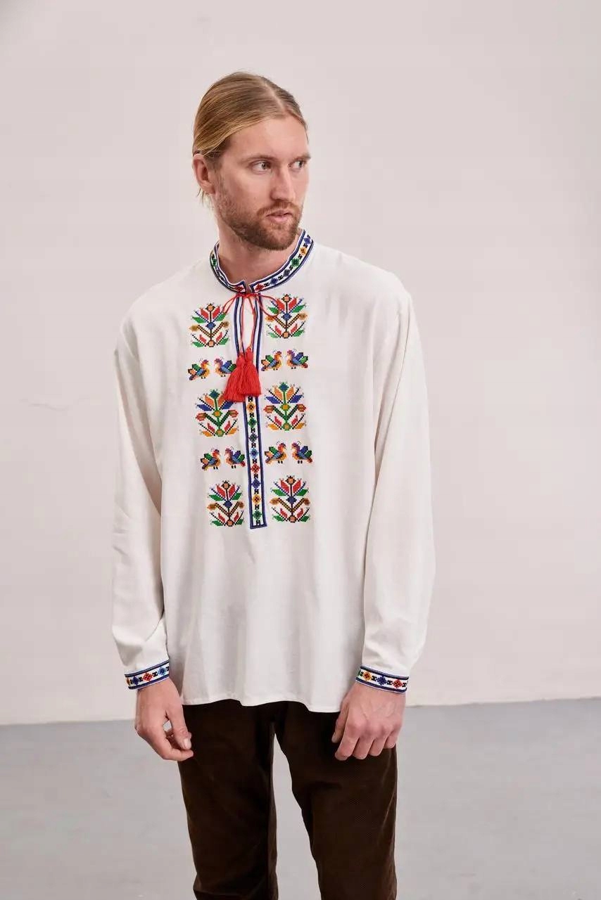 Horská košile vyšívaná bílou bavlna S (48)