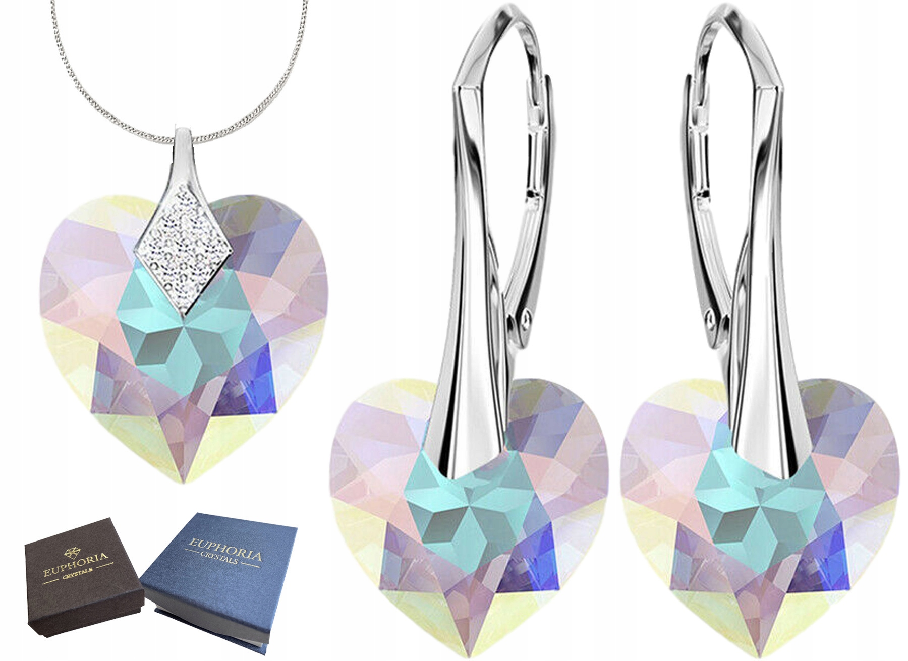 Stříbrná sada Náušnice a náhrdelník se srdíčky Zirkony elegantní Dárek