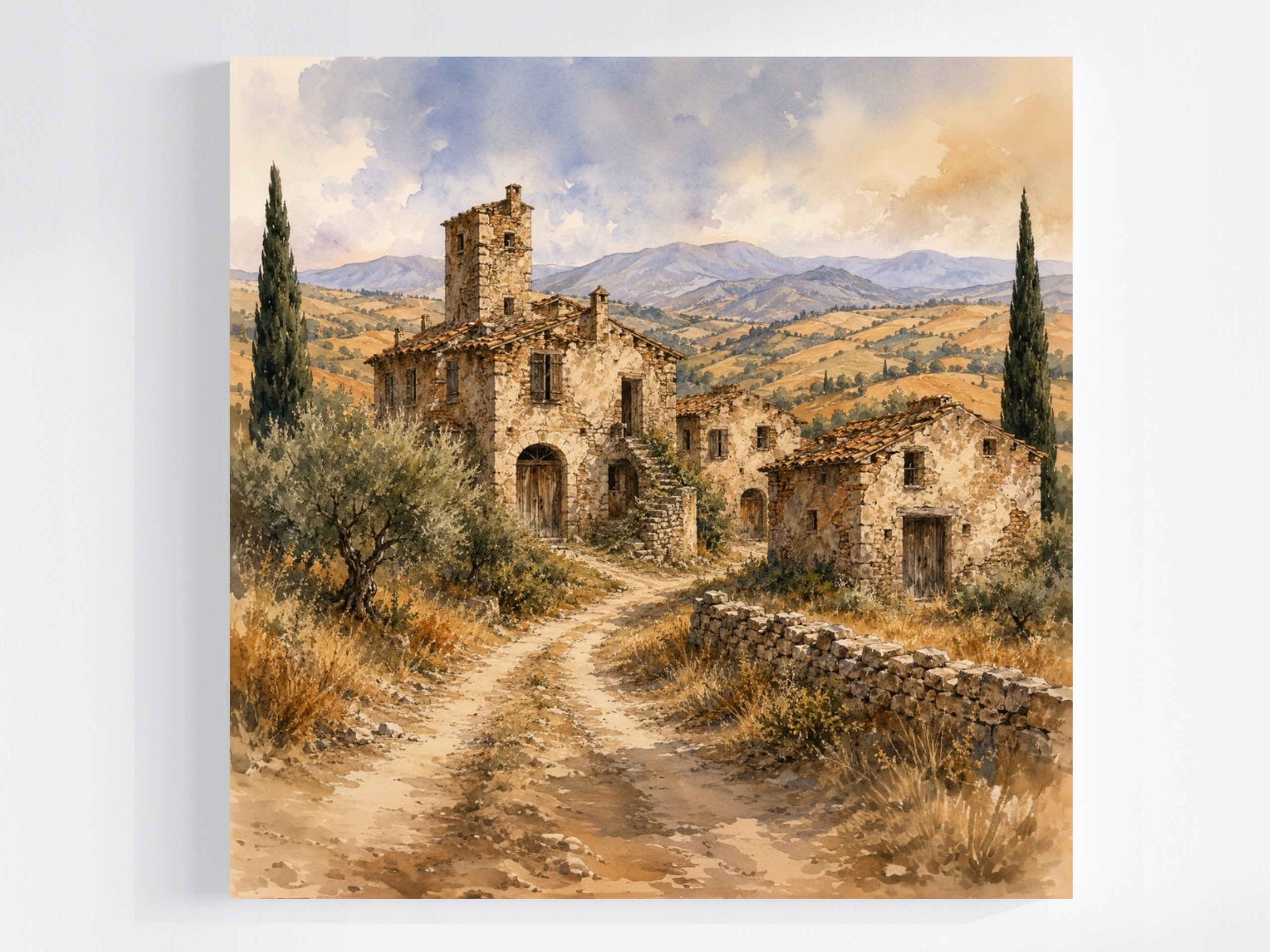 Obraz Na Plátně Canvas Akvarel Krajina Itálie Italie Toskánsko Farma 60x60