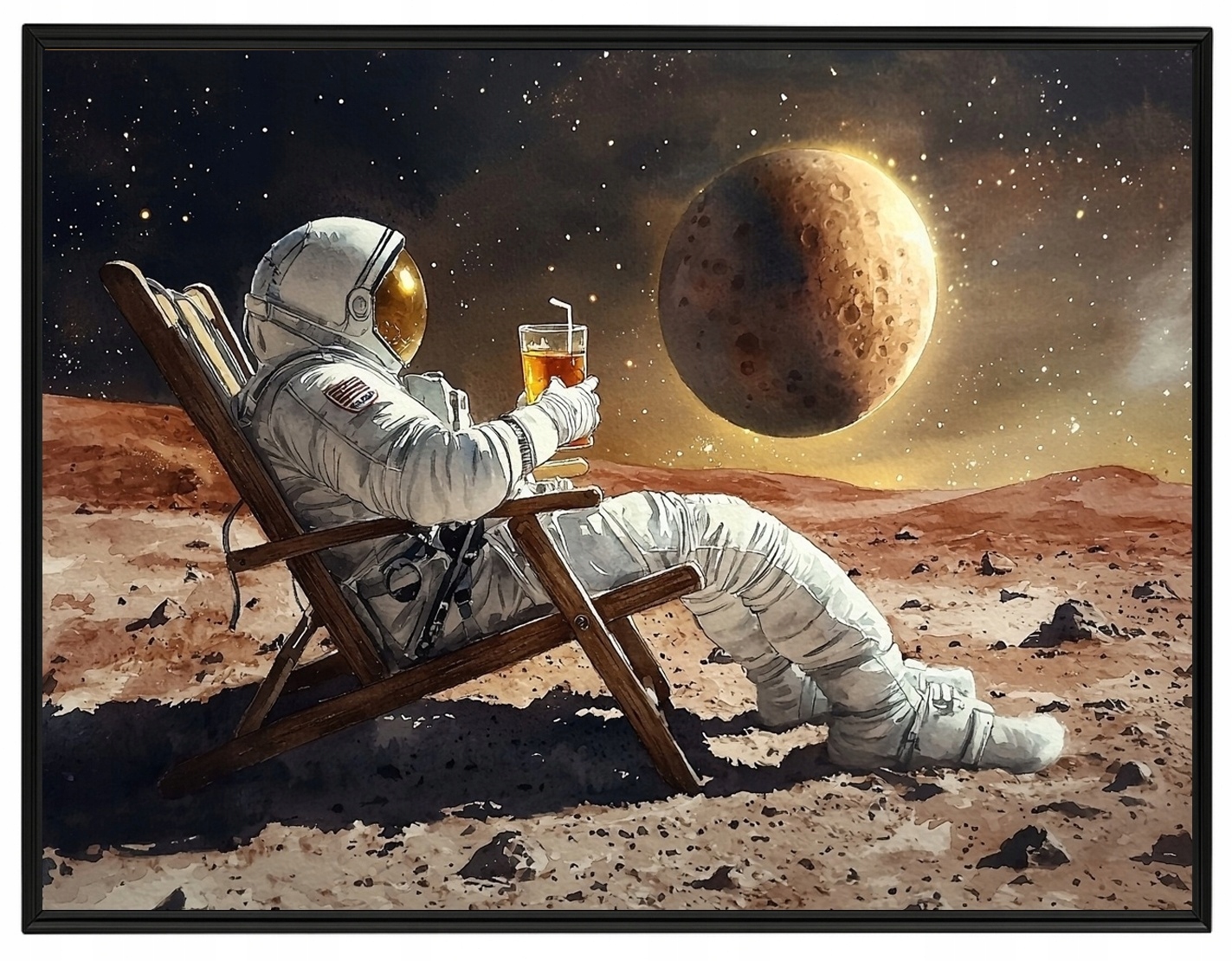 Plakát Rámeček Aluminium Kosmos Planeta Astronauta Relax Drink Mars 80x60