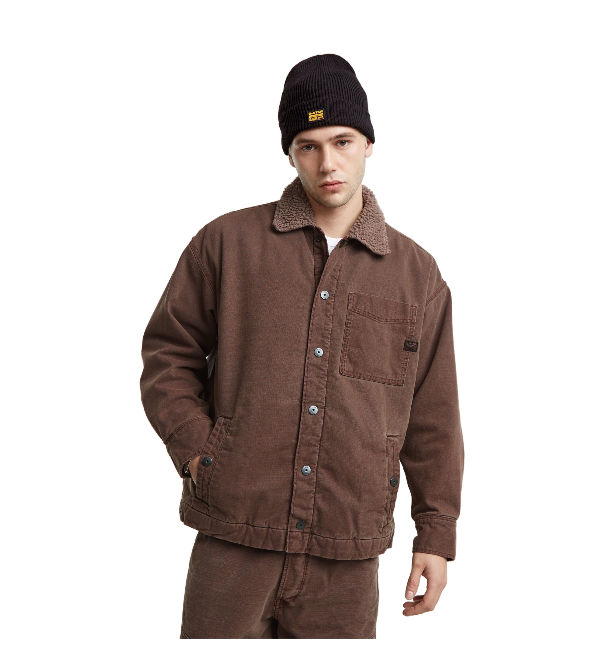 G Star Raw Hnědá Džínová Bunda S Límcem Z Plyšového Materiálu XX 6BB