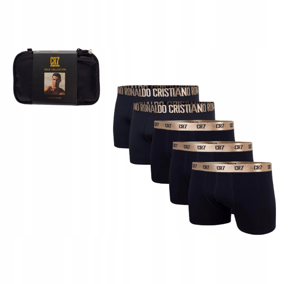 Cristiano Ronaldo Pánské boxerky CR7 5 Pack Černá Zlatá XL