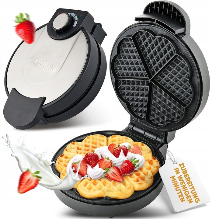 Vaflovač Na Vafle Maker XL Srdce 5 Waffles Výkonný 1000W Bomann Wa 1365