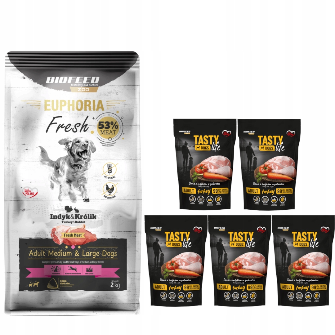 Biofeed Euphoria 2 kg Krmivo pro psy středních a velkých plemen 5x150 g s krůtím masem
