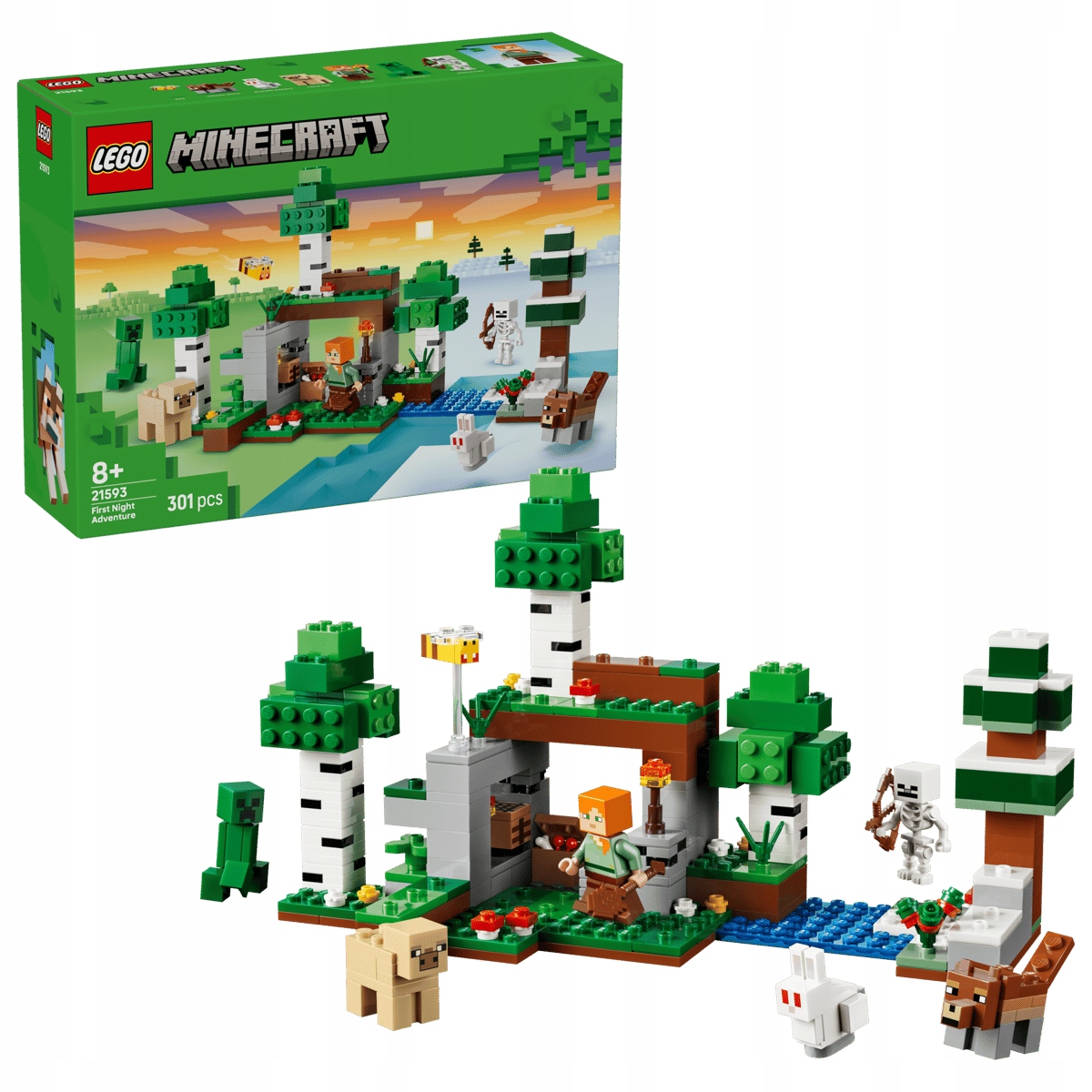 Lego Minecraft 21593 Přežití první noci Creeper vlk prase králík