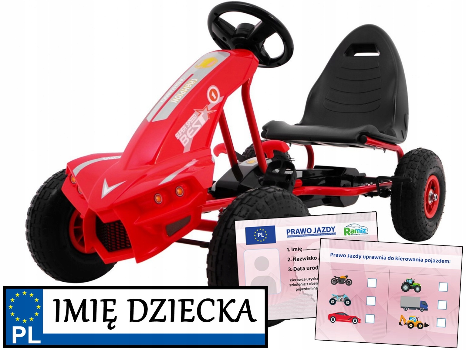 Gokart Na Pedały z pompowanymi kołami Champion sportowy fotel hamulec
