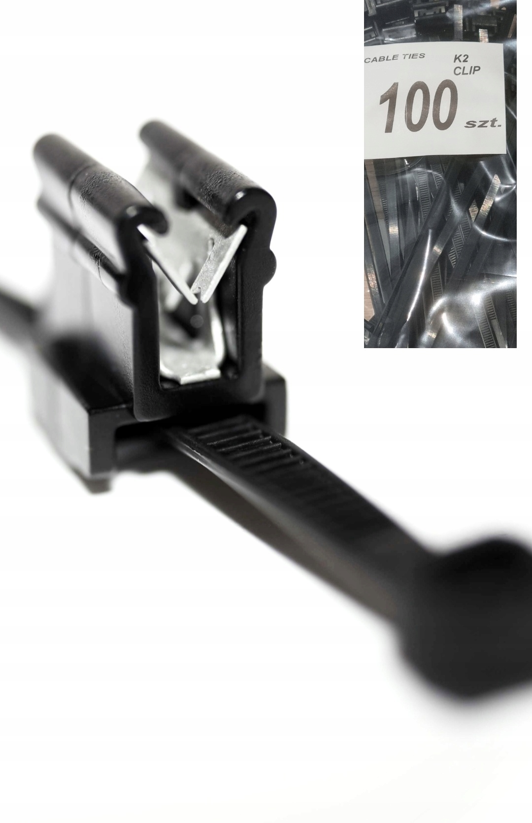 100 x Opaska kablowa z klipsem clk1