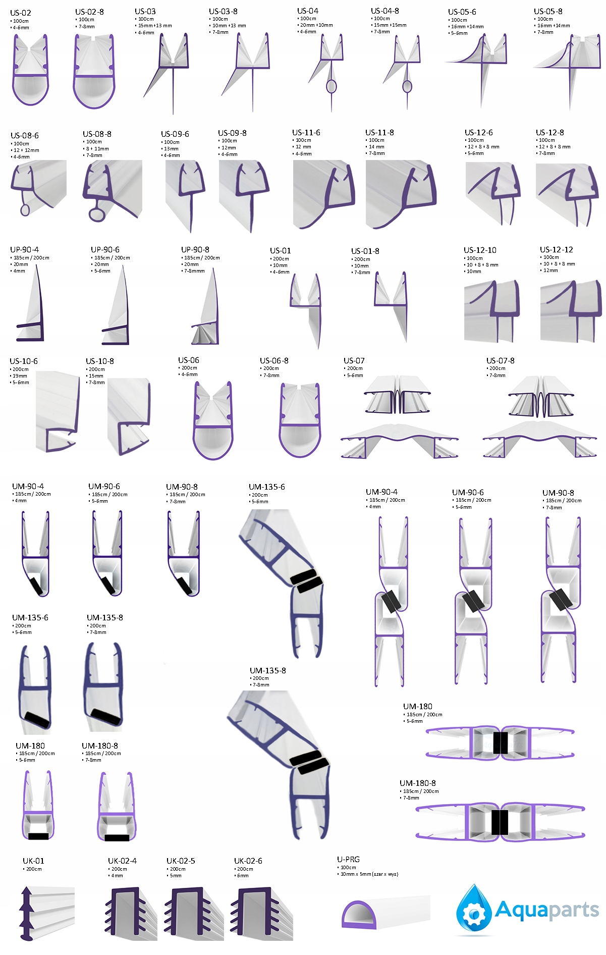 Uszczelka do kabiny 4 5 6mm 100cm CZARNA US-04-B Długość 100 cm