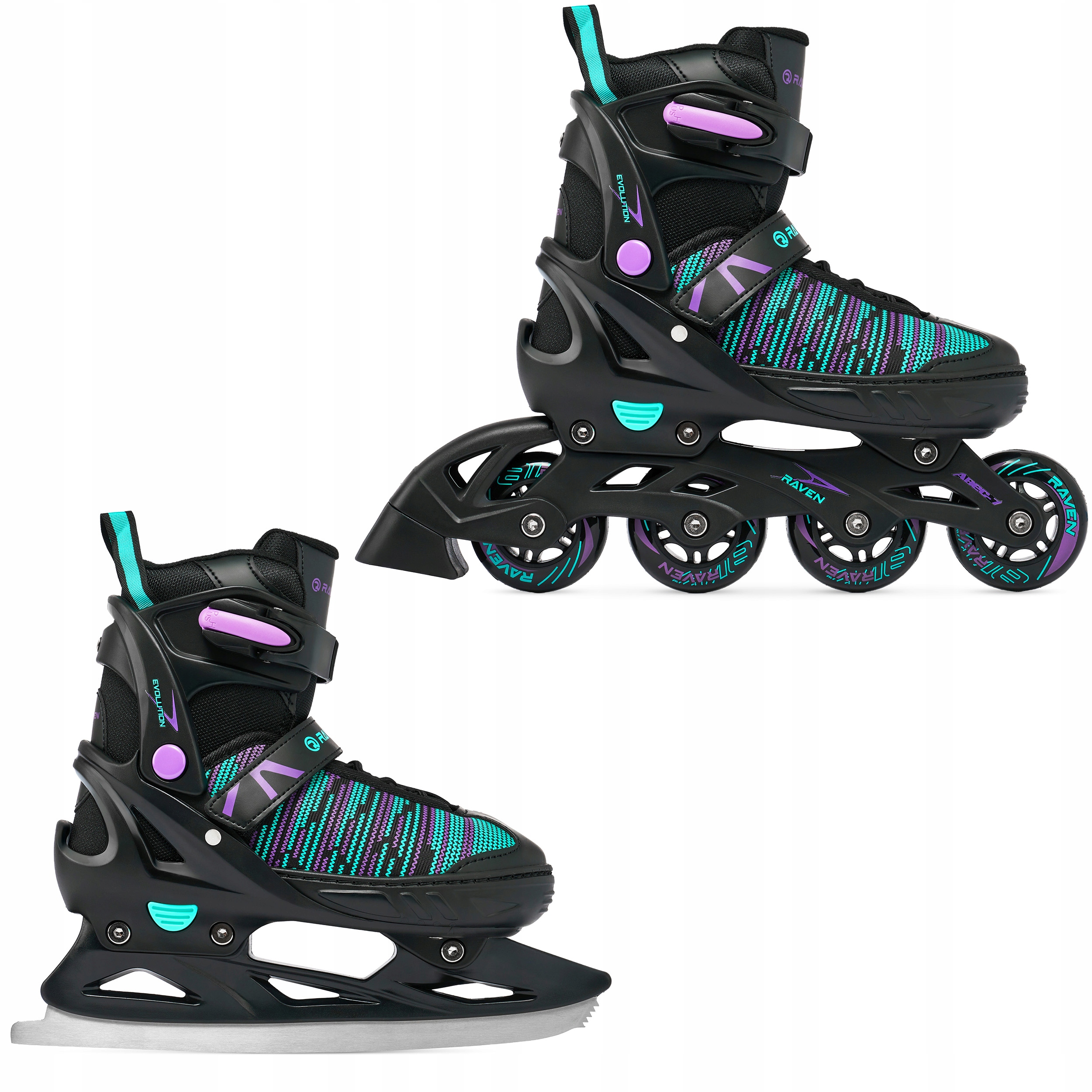 Rolki Łyżwy figurowe Regulowane 2w1 Raven Cande Black/Violet/Mint 38-42