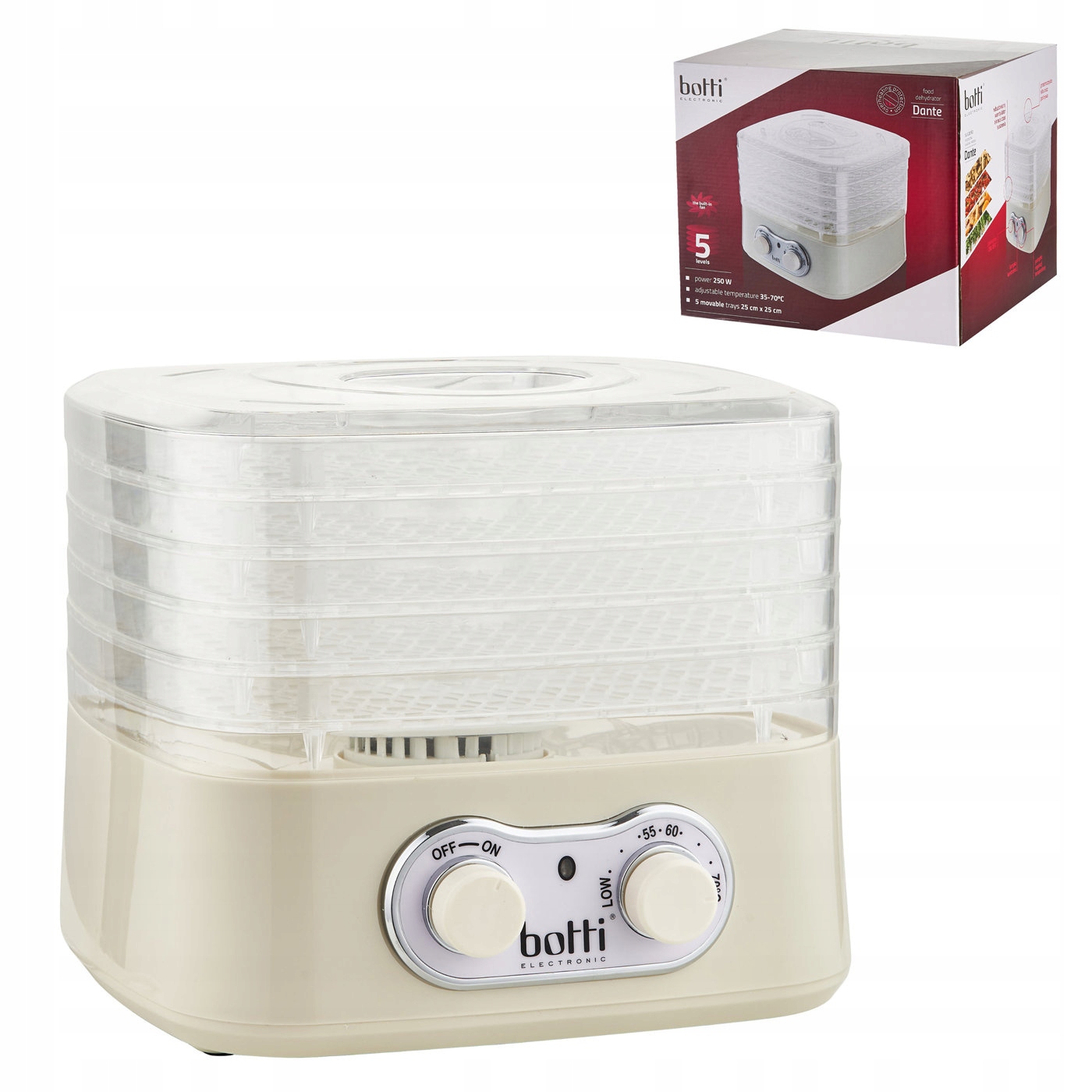 Suszarka do grzybów owoców warzyw Botti Dante 250 W 5 sit regulowanych