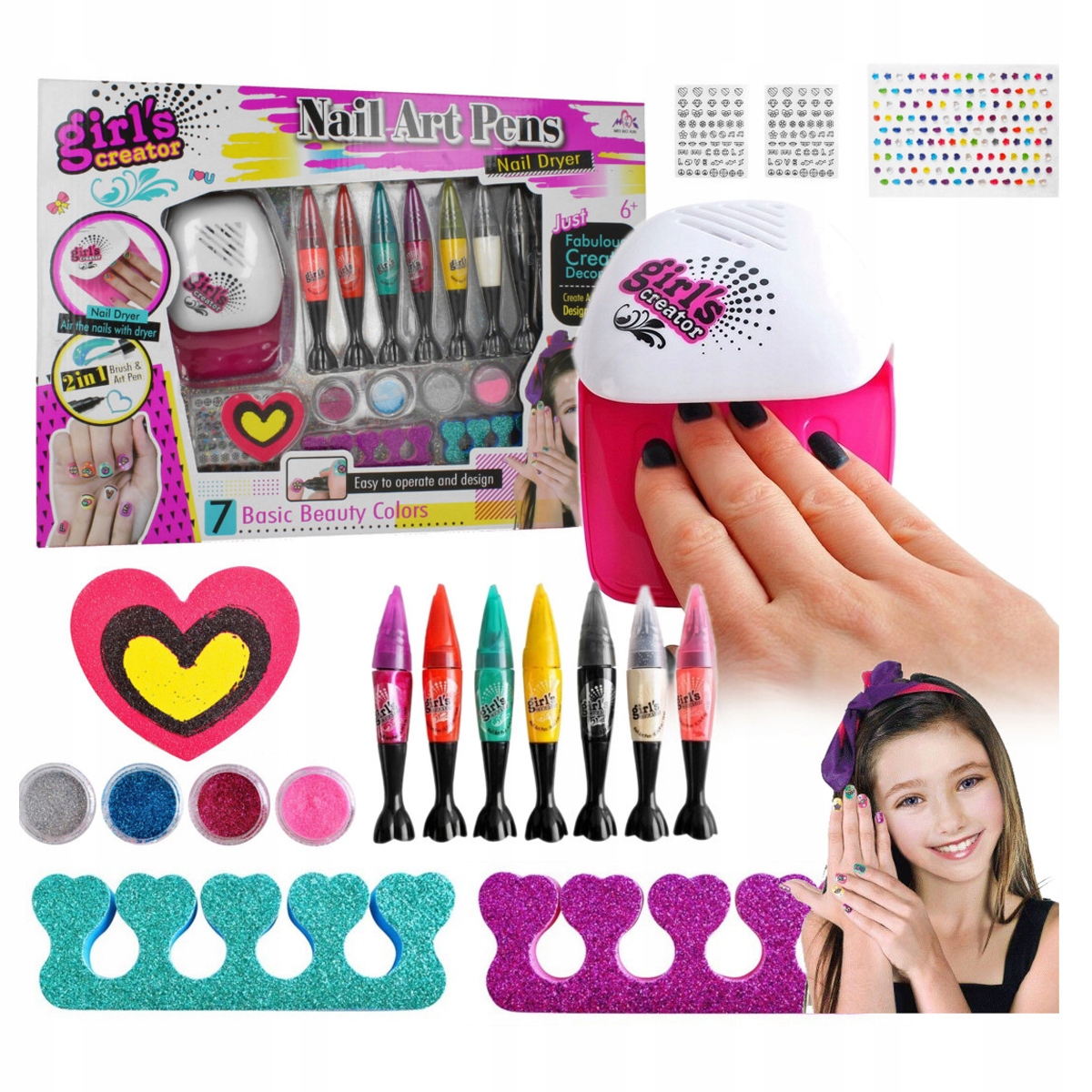 Nagų lako manikiūro kosmetikos rinkinys mergaitėms NS džiovintuvas vaikams nuo 5 metų amžiaus