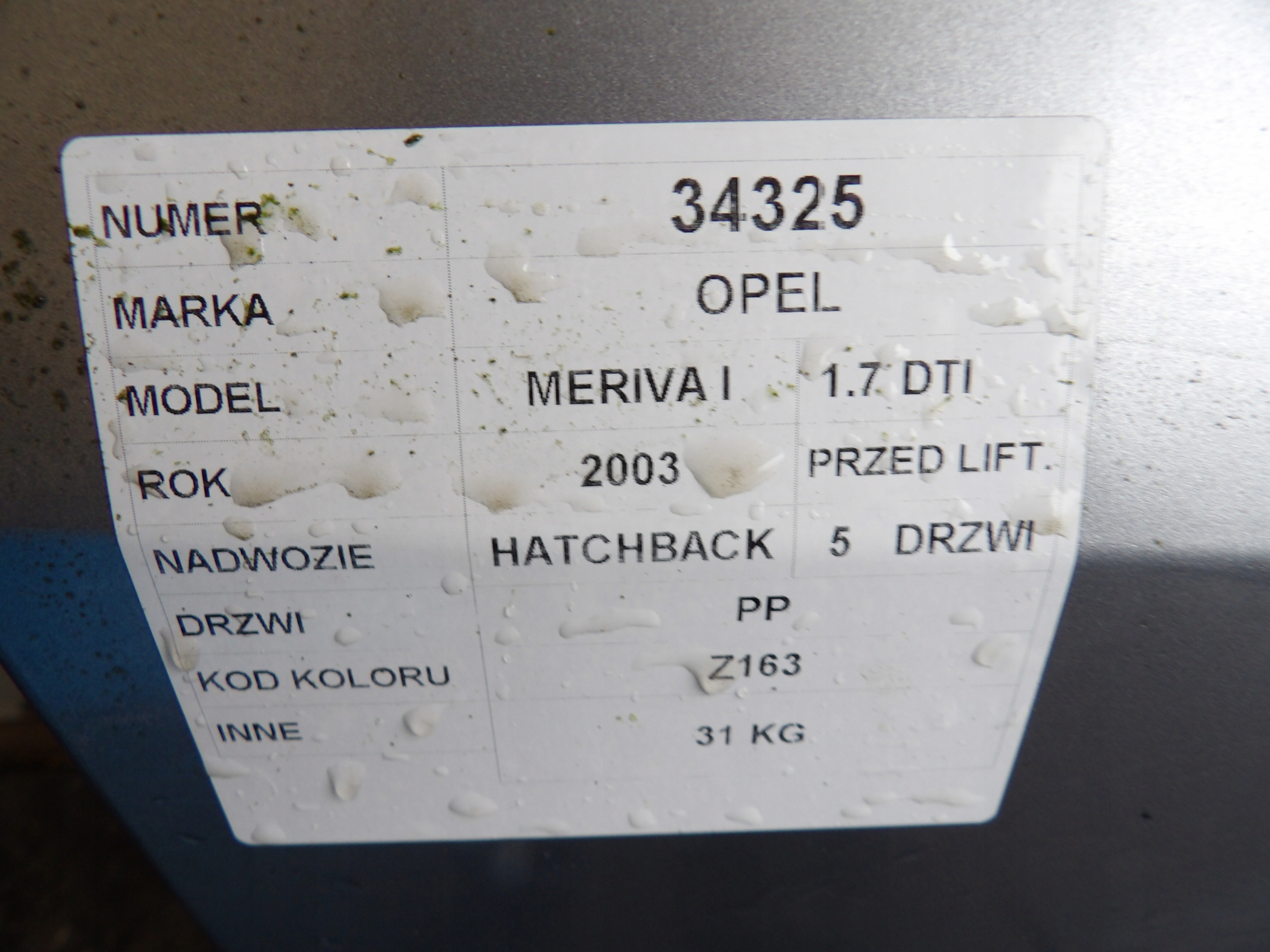 Opel Meriva and door front right HB 5D lak. Z163