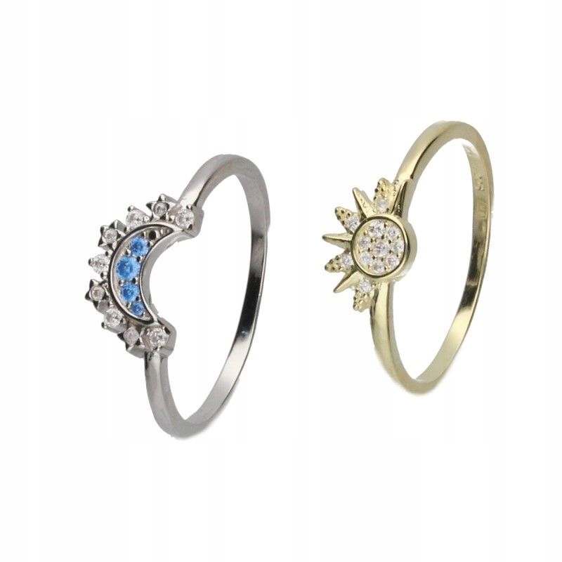 Stříbrný prstýnek 925 dva prsteny Měsíc a Slunce zirkony r24 módní