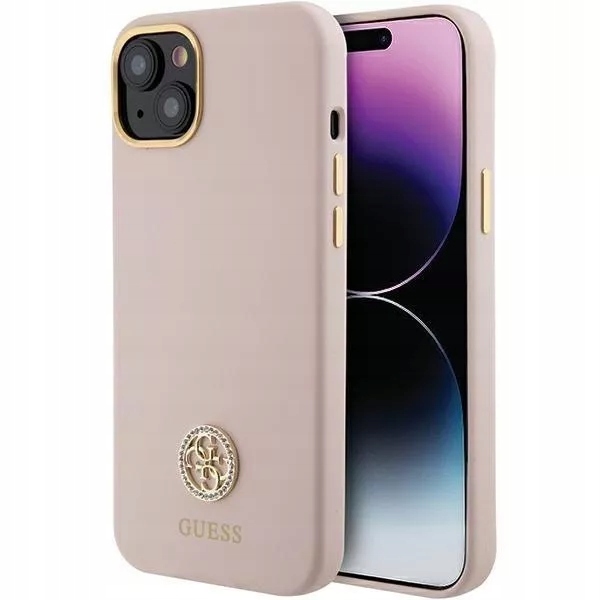 Pouzdro pro iPhone 15 Guess Silicone Logo Strass 4G světle růžové
