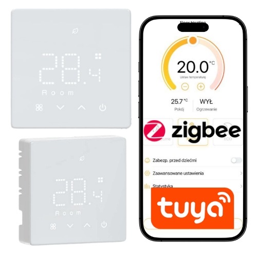Termostat Bílý ZigBee bateriový pokojový regulátor Tuya pro kotle a kamna