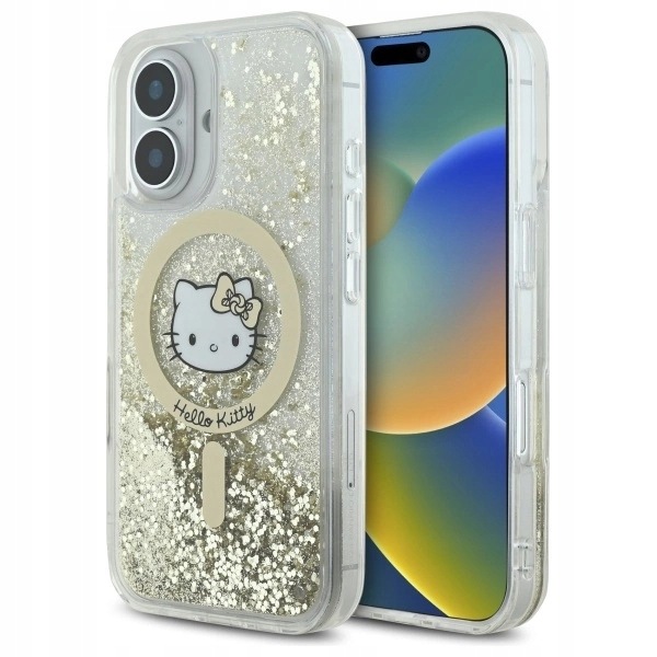 Etui Hello Kitty Liquid Glitter Fever MagSafe na iPhone 16 złote