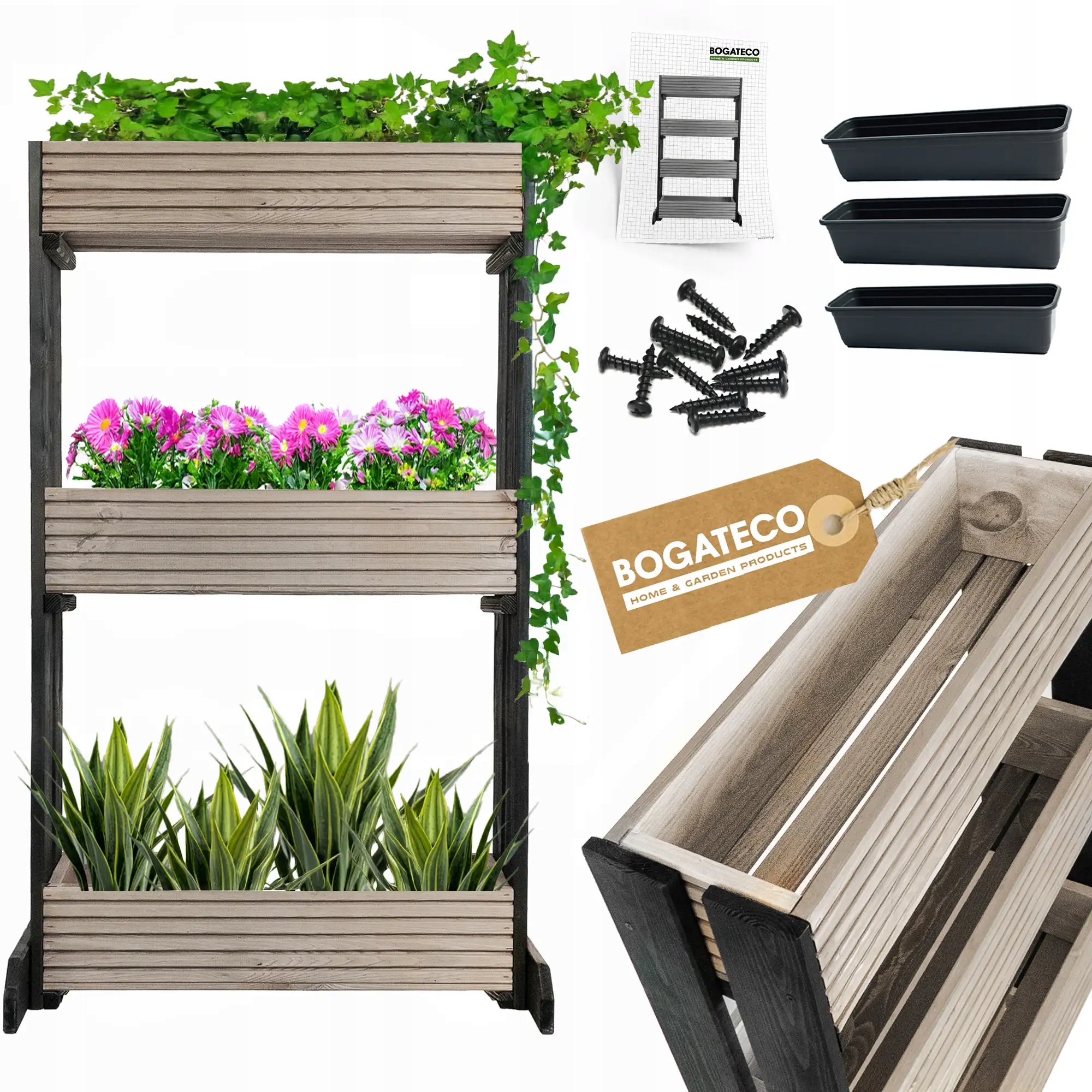 3 Květináče Na Stojanu Na Bylinky, Květiny Na Balkon, Květináč, Snadná Montáž, Šedá Barva