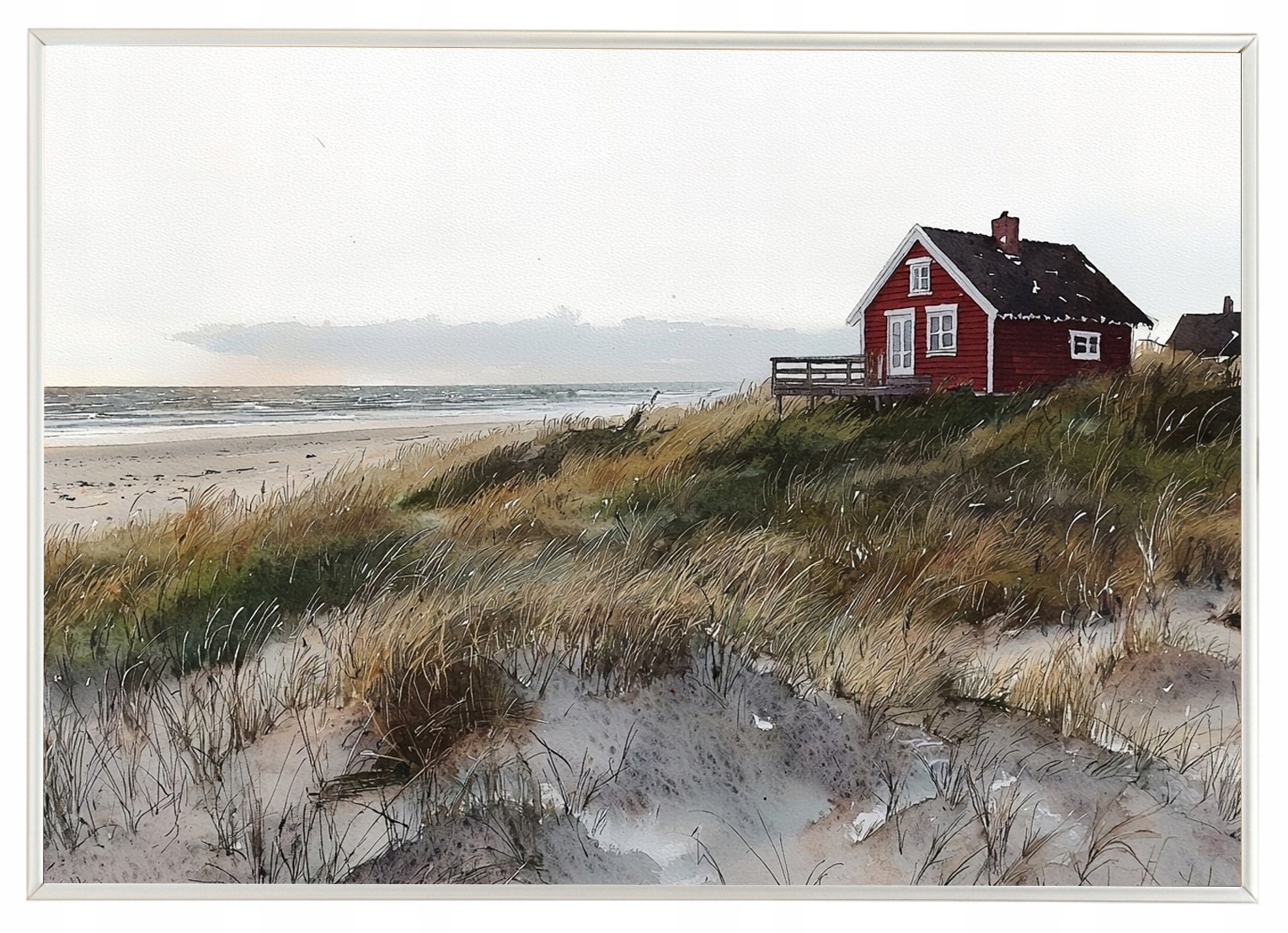 Plakát Rámeček Hliník Červený Domek Pláž Skandinávie Dania Fanø 100x70