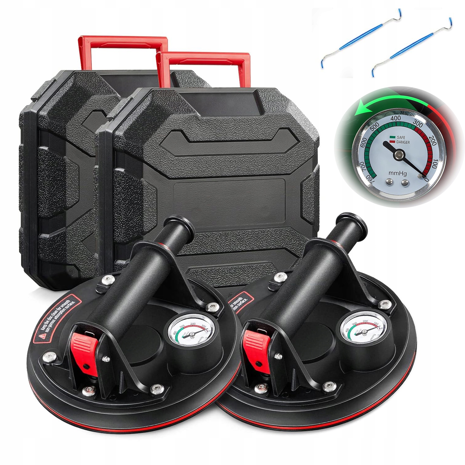 2 x Přísavka Na Vakuové Desky S Pumpičkou Manometr Držák Na Skla Glazury