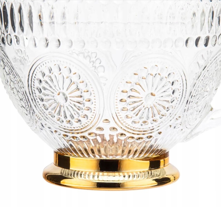 ZESTAW 6x SZKLANKI DO KAWY HERBATY FILIŻANKI DUŻE 430ML DAISY ZŁOTA STOPKA Kolor odcienie żółtego i złota przezroczysty