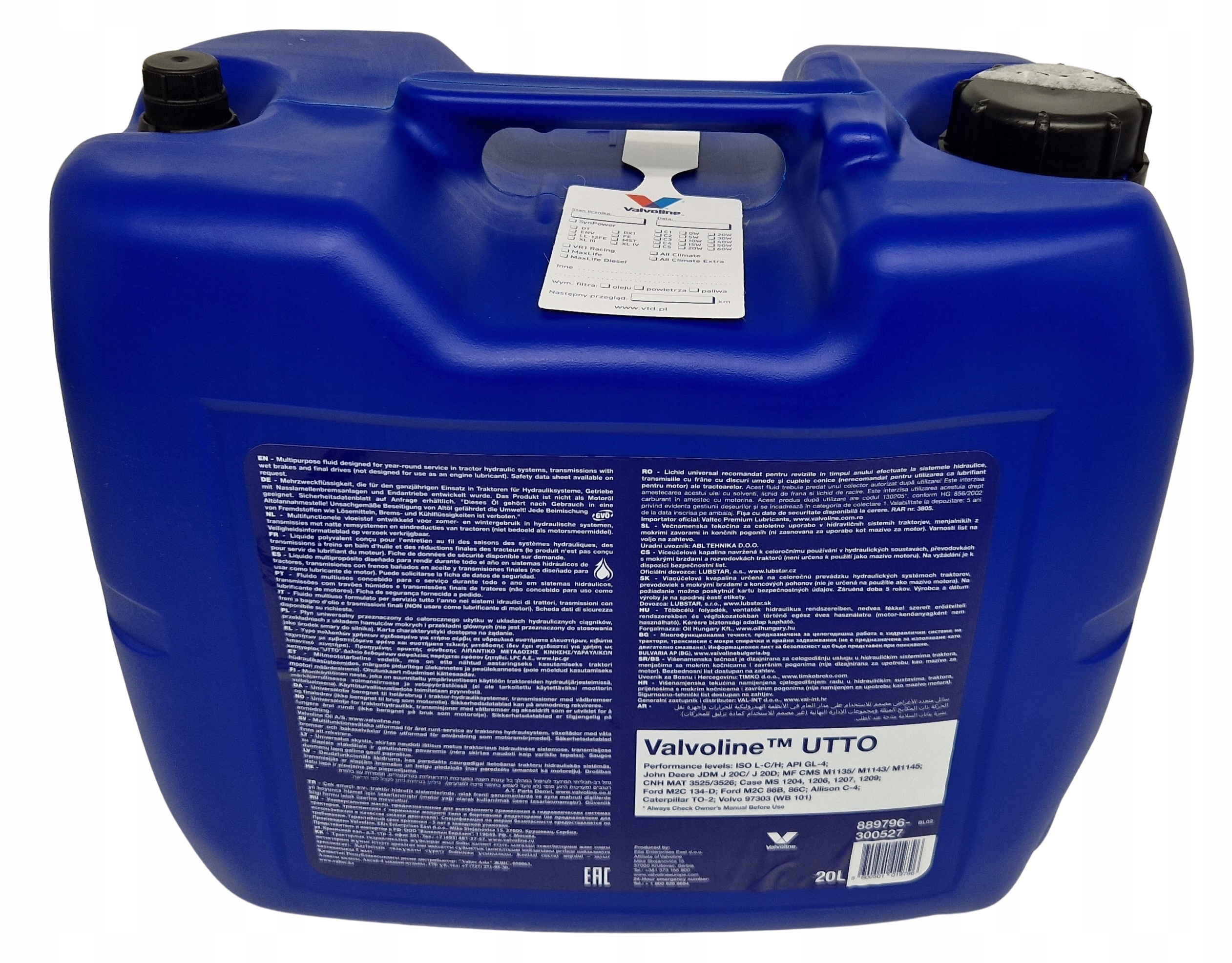 Olej przekładniowo-hydrauliczny VALVOLINE UTTO 20L Producent Valvoline