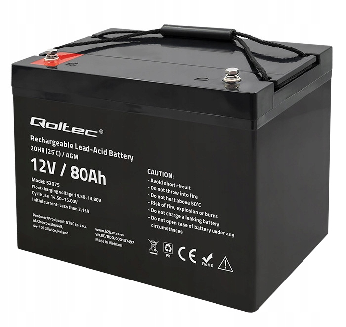 Akumulator Agm Qoltec Longlife 80AH Ups Inwerter Falownik Przetwornica