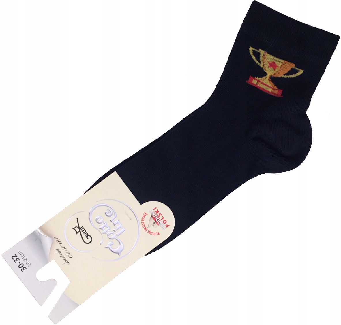 

Skarpetki r. 30/32 granatowe z pucharem 20-21 cm