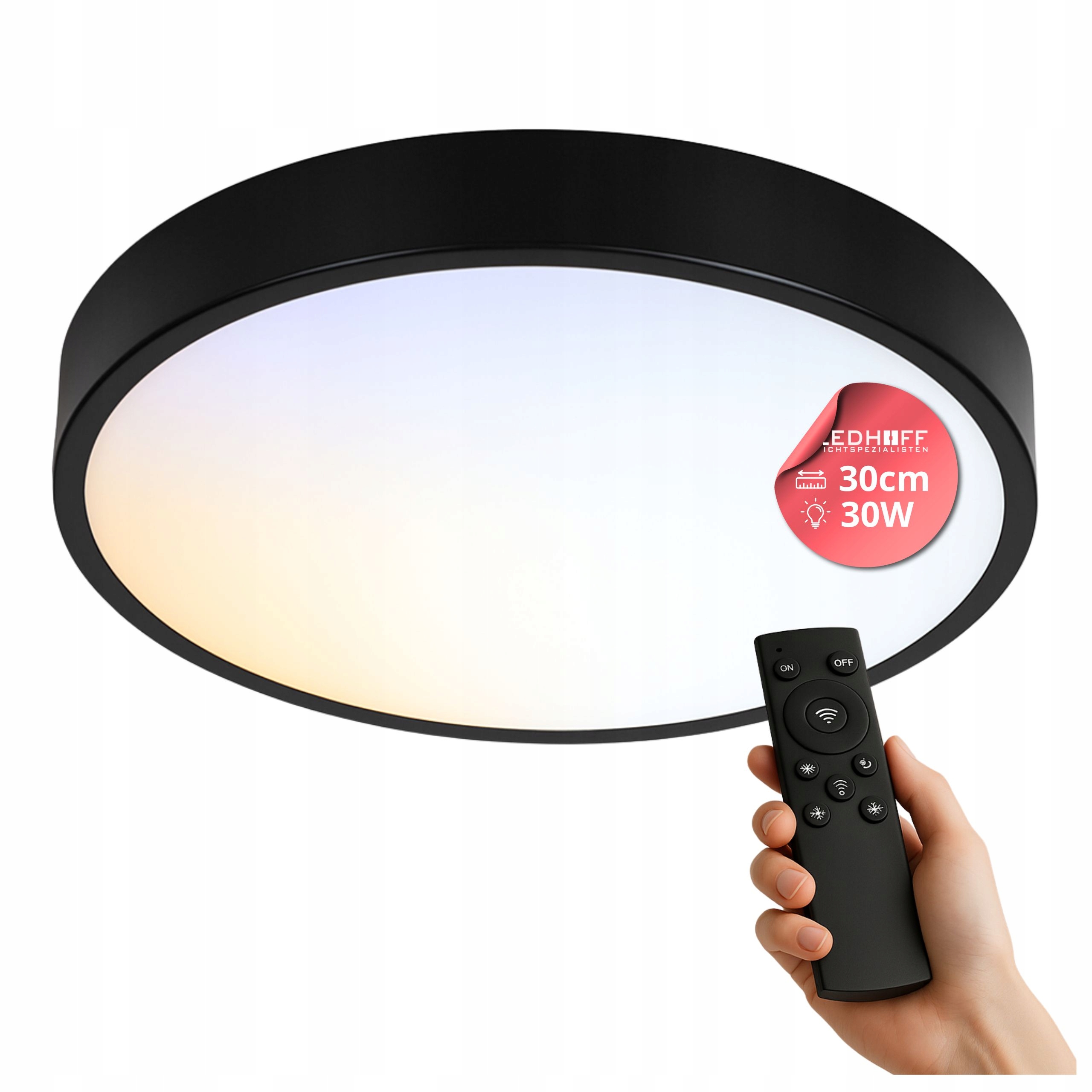 Plafon Led z Pilotem Lampa sufitowa Ściemnialna 30cm mała Czarna Panel