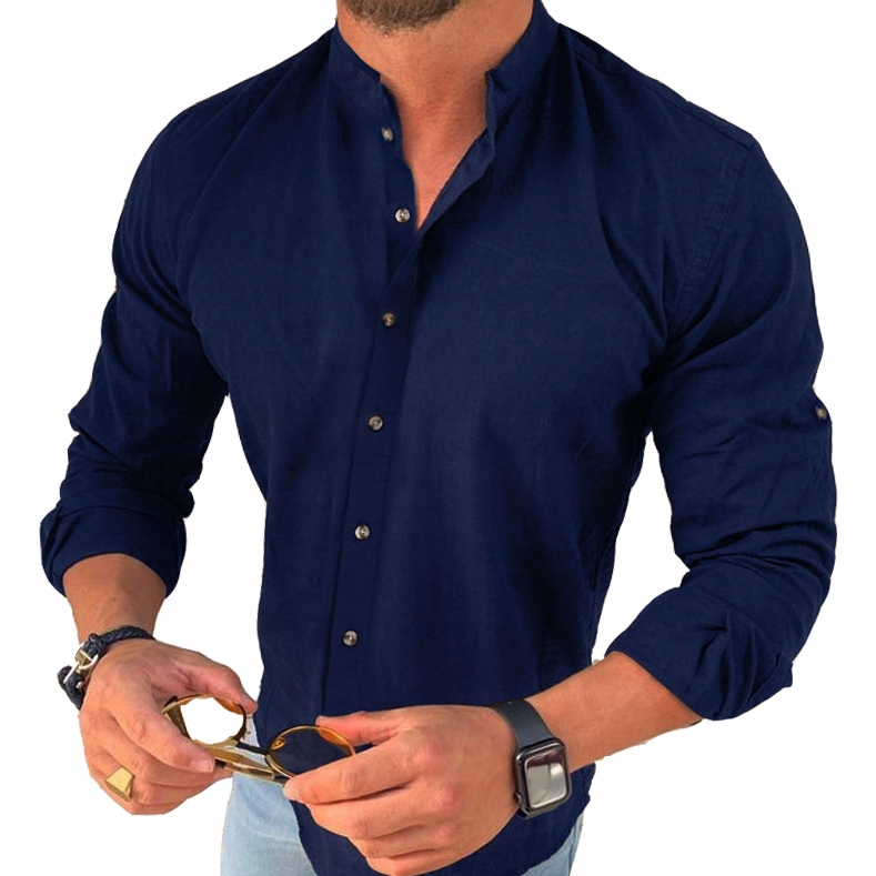 Pánská košile Casual Každodenní stojáček Lněná Prodyšná