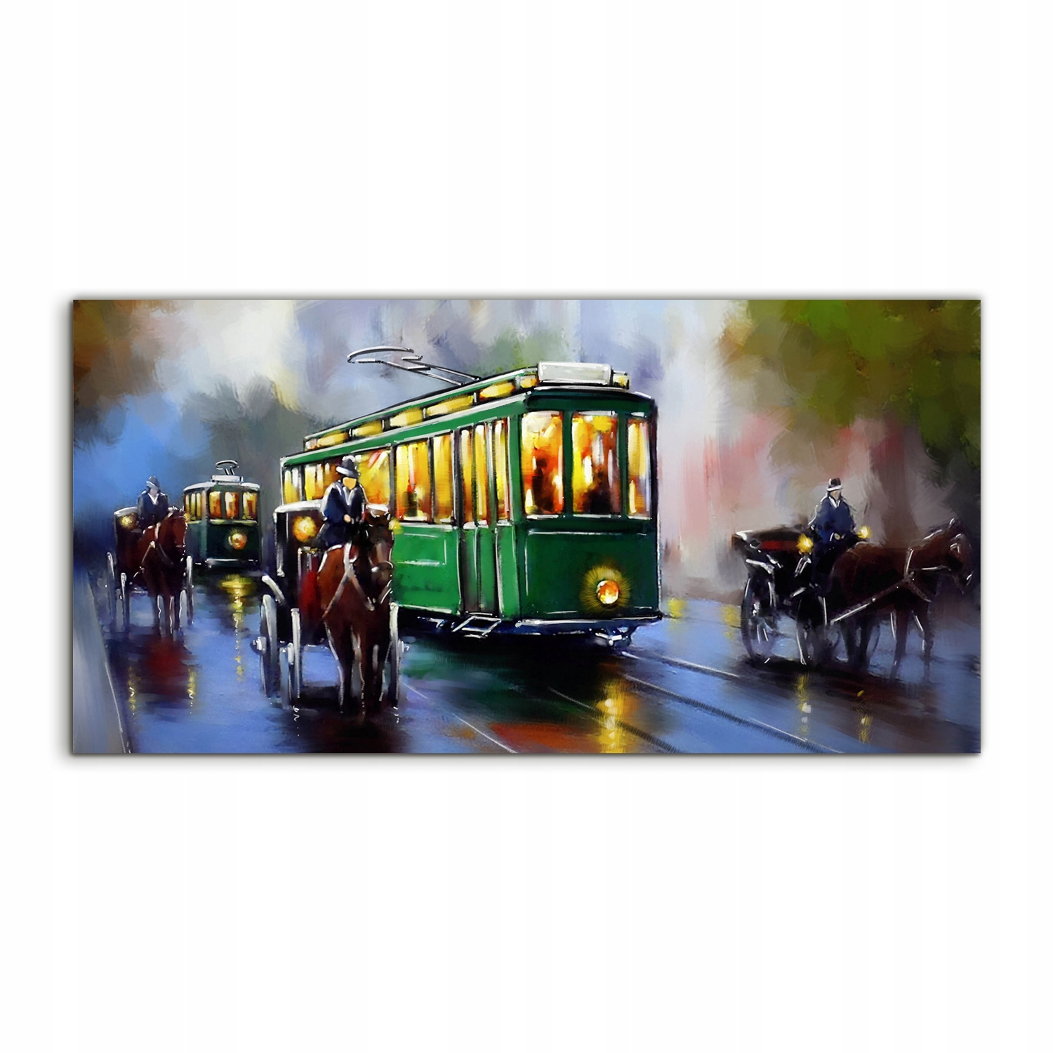 

Obraz akryl 140x70 na ścianę Pociąg Konie Ludzie