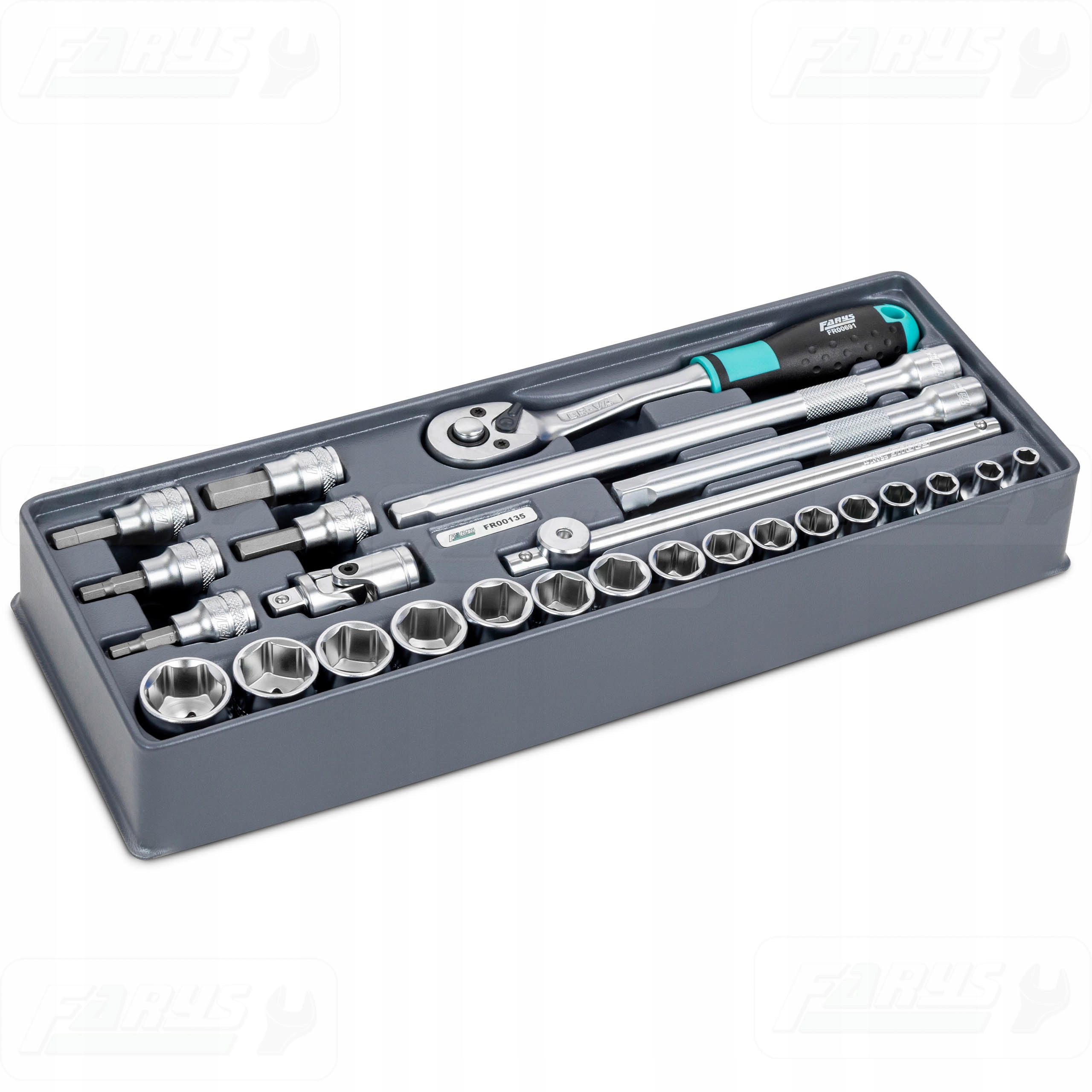 WKŁAD DO SZAFKI WYPOSAŻENIE PREMIUM ZESTAW KLUCZY NASADOWYCH 3/8” 26el. Marka Farys