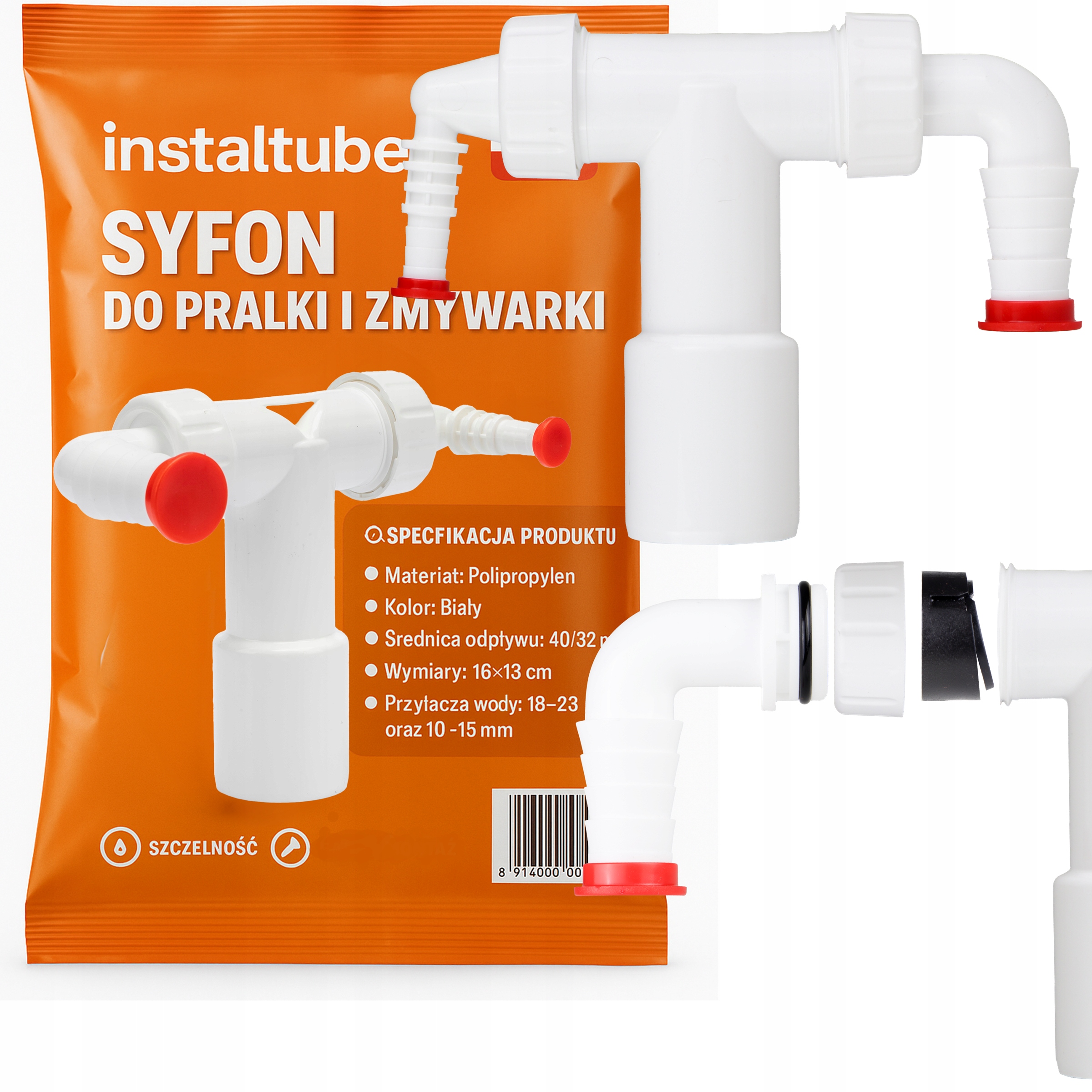 SYFON NATYNKOWY PRALKI SUSZARKI ZMYWARKI DŁUGI BIAŁY FI40/32 ZAWÓR ZWROTNY