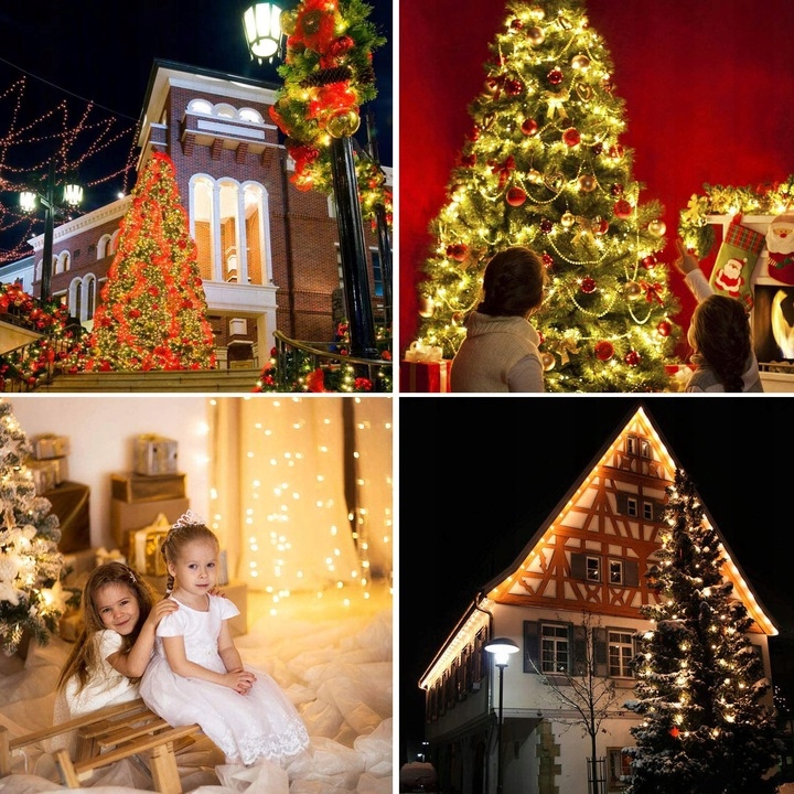 200 LED LAMPKI CHOINKOWE ZEWNĘTRZNE BIAŁE CIEPŁE Długość sznura 16 m