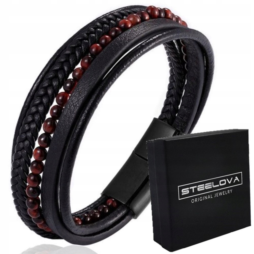 BRANSOLETKA Z RZEMYKAMI SKÓRA NATURALNA TIGER EYE