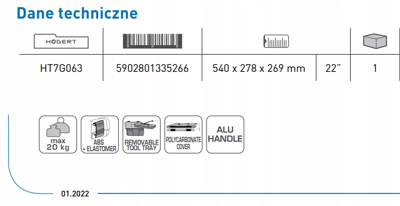 HOGERT SKRZYNKA NARZĘDZIOWA WALIZKA 22'' ORGANIZER Kod producenta 3