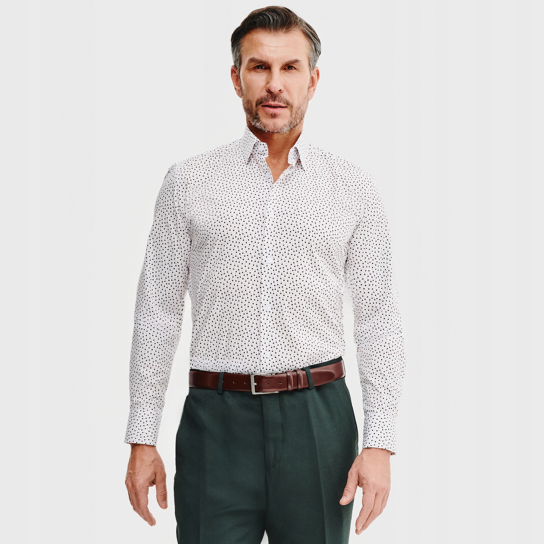 Bílá pánská košile ve vzoru červených květů Pako Lorente vel S