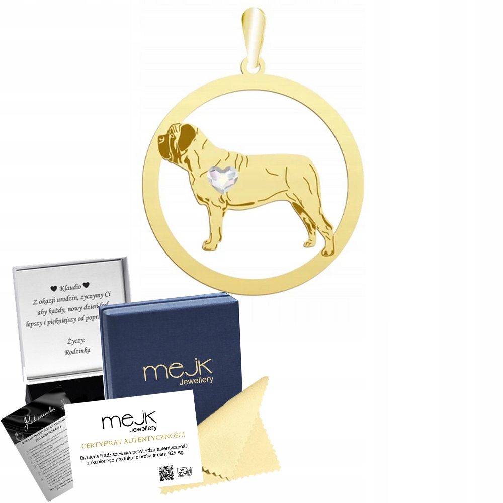 Zlatý přívěsek se psem English Mastiff 925 Šperky Žena Gravírování