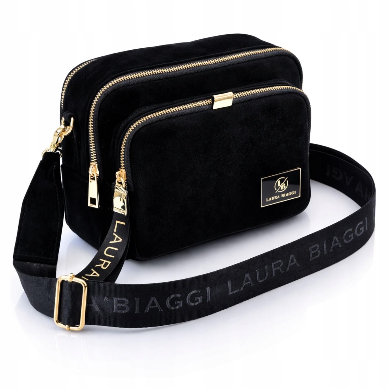 Laura Biaggi Dámská Kabelka Přes Rameno Černá 3 Komory Semiš