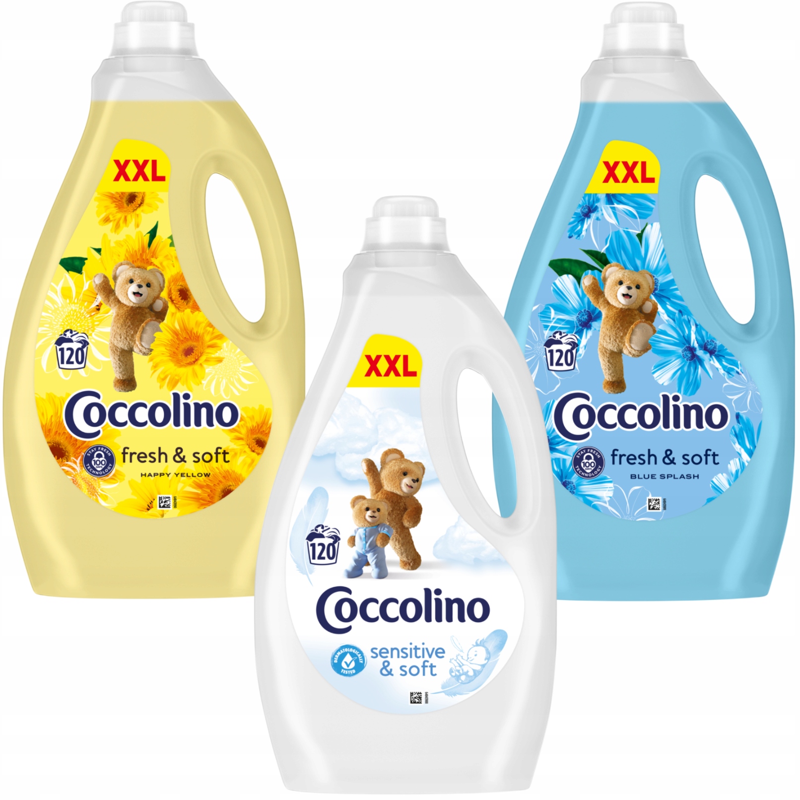 Levně Sada Coccolino Fresh&Soft Blue Splash & Happy Yellow 3l MIX 3x3l 360 Praní