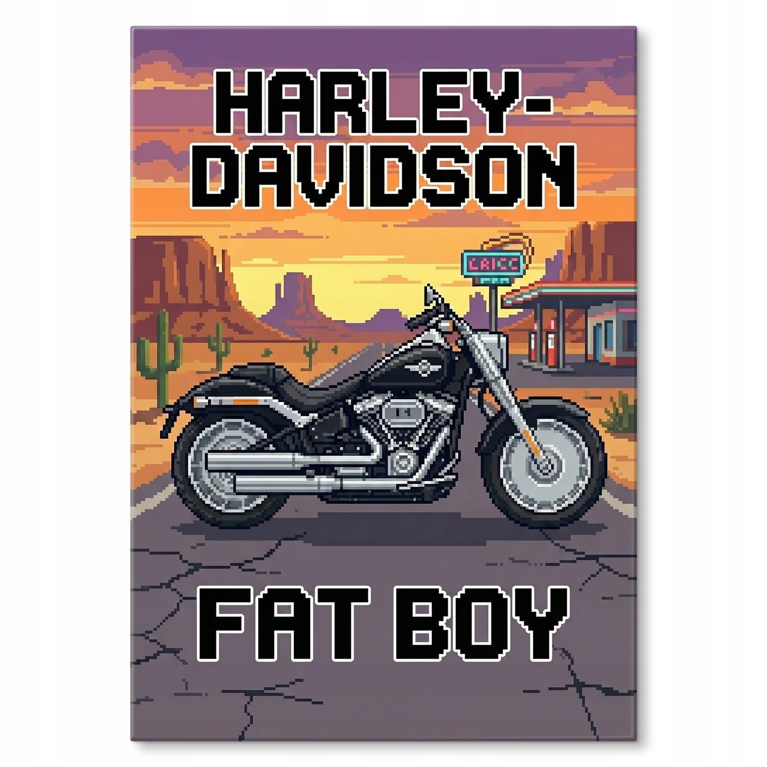 Kovový plakát Harley-Davidson Fat Boy Retro Pixel Szyld Plech 30 x 42 cm