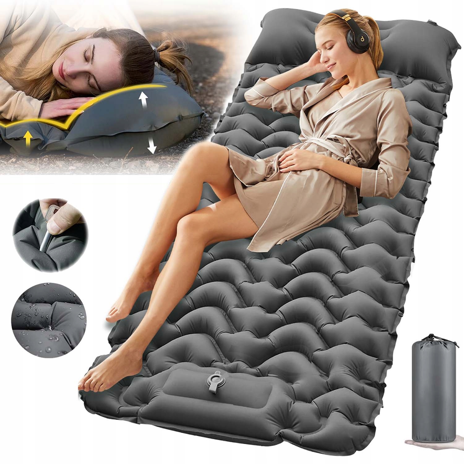 Materac Turystyczny Dmuchany Jednoosobowy Trekkingowy Lekki Kemping 193X68