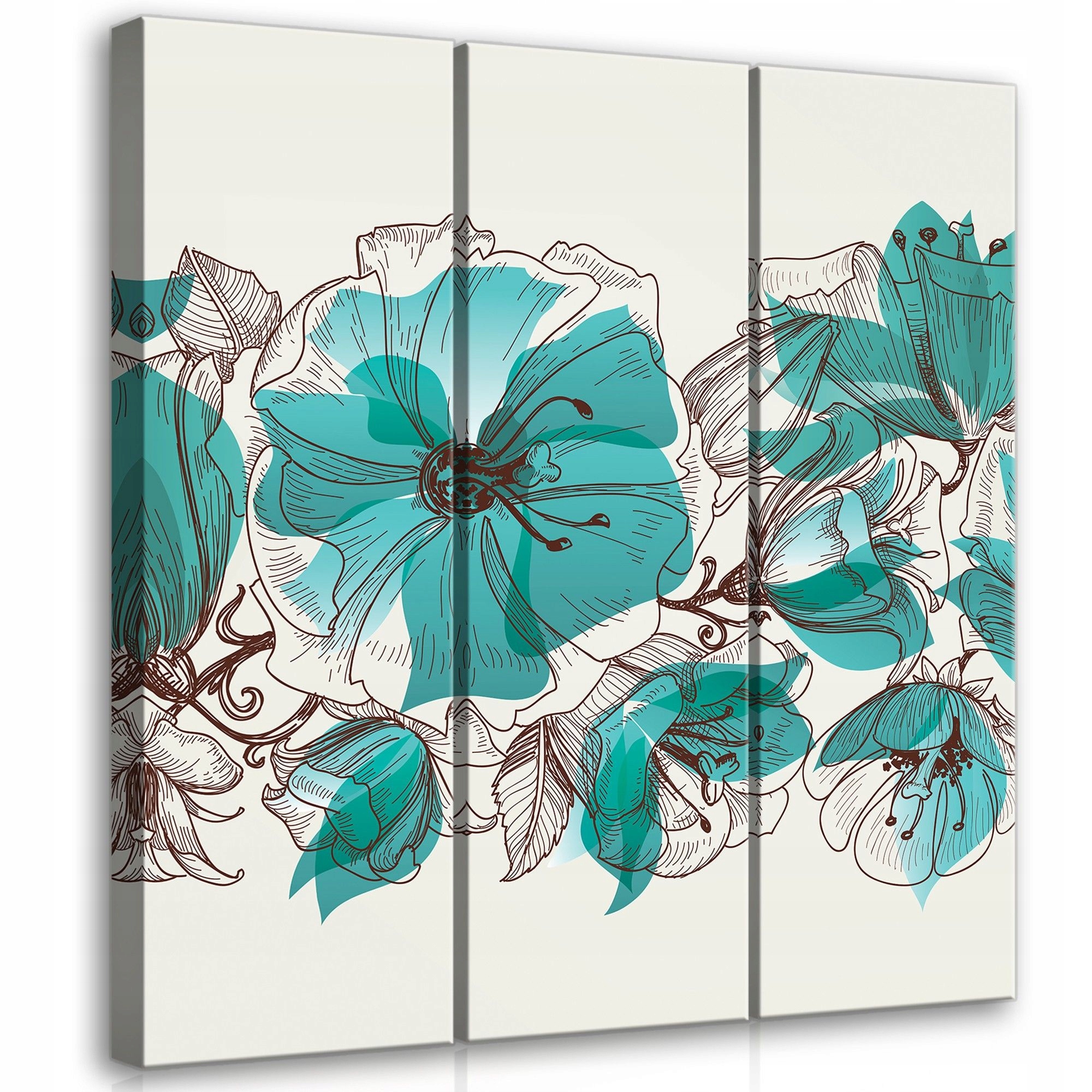 Obraz 90x100 Květinová kompozice triptych akvarel tyrkysová svěžest elegance