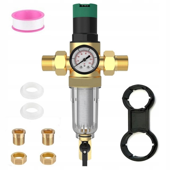 Reduktor Tlaku Vody 1 Palec 3/4 Manometr Dlouhý Filtr S Ventilem
