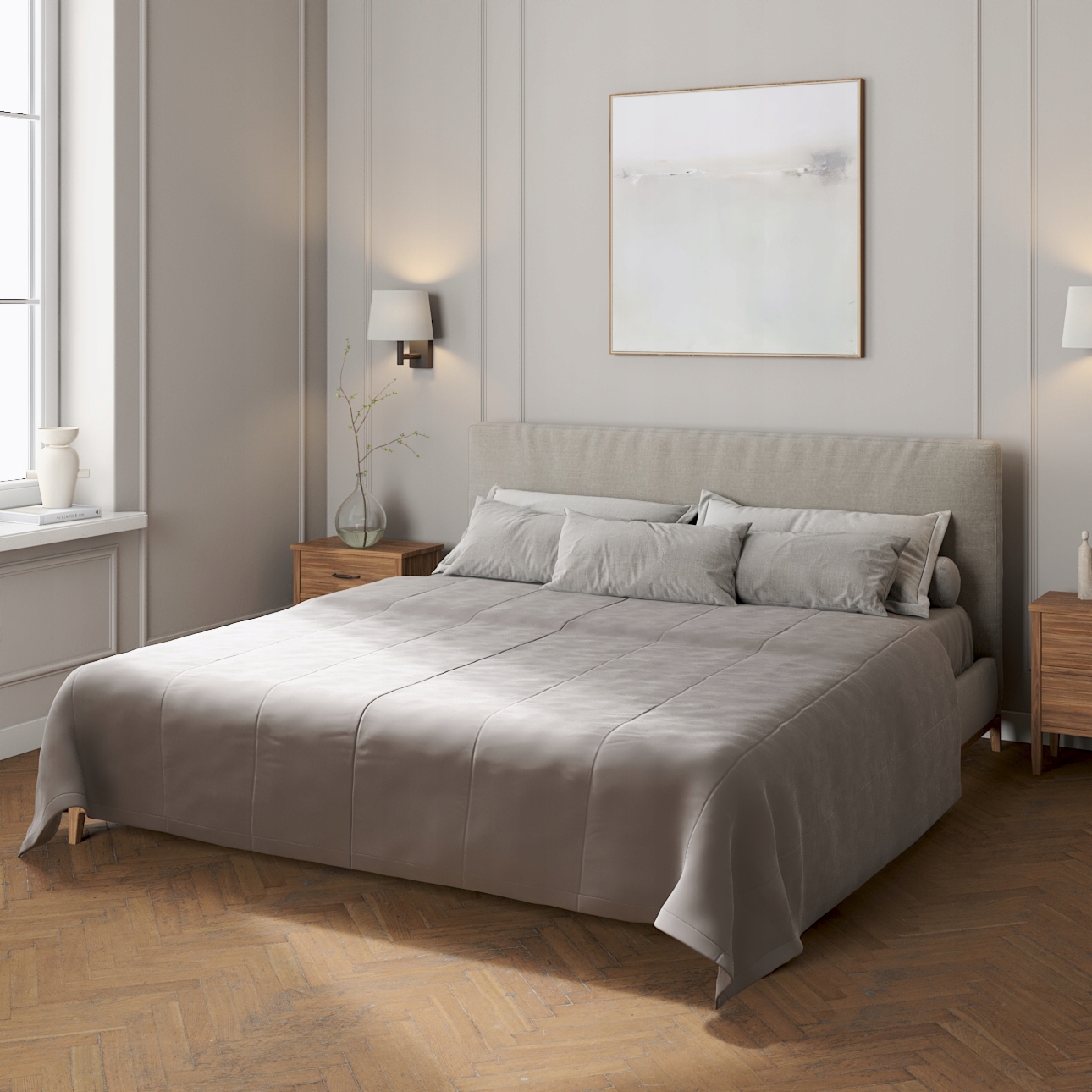 Dekoria Prošívaný přehoz s pruhy Velvet, odstíny šedé