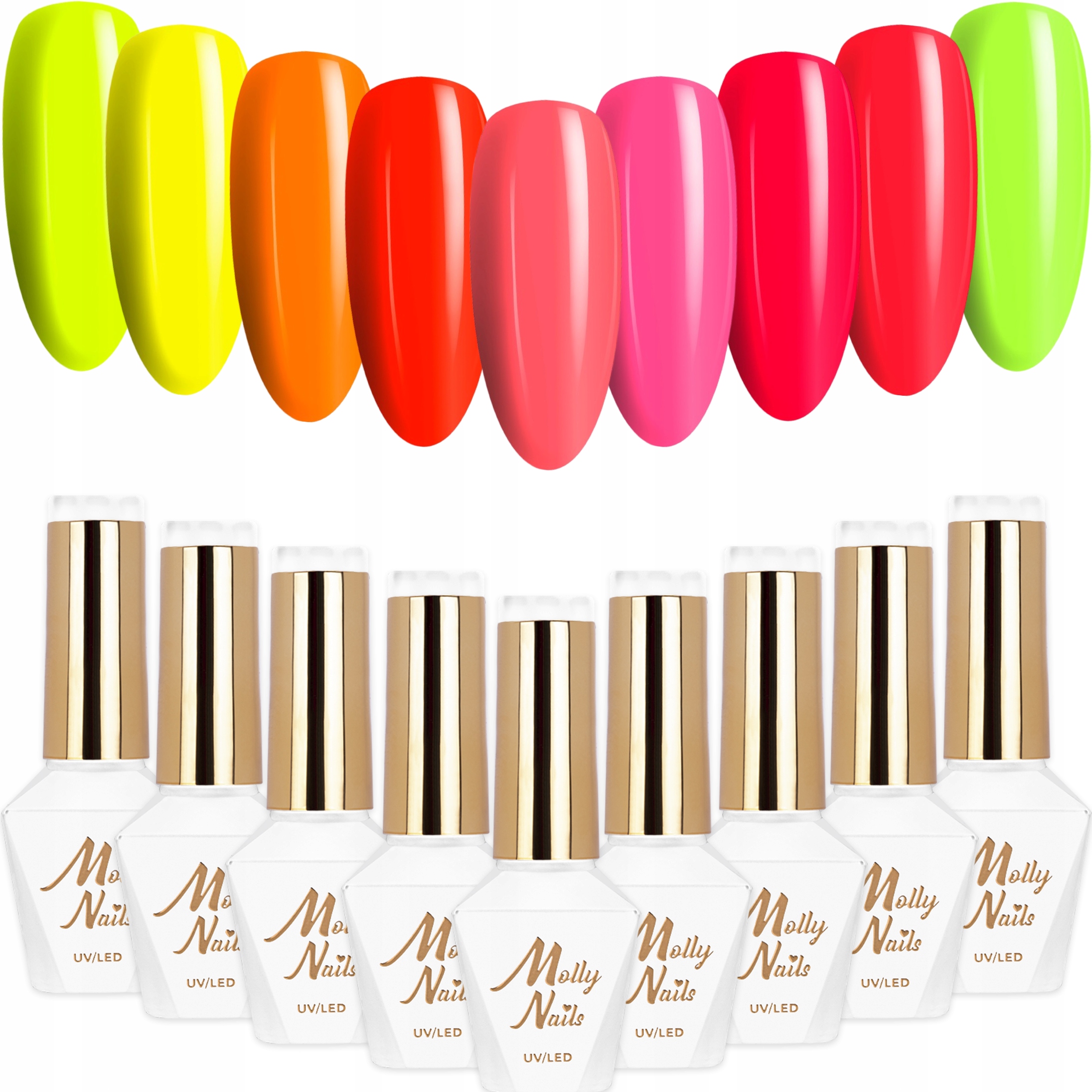 9x Lakier Hybrydowy Mollynails Neons Zestaw 9w1 Neonowe