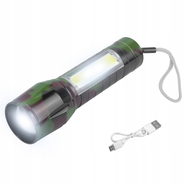 Mała MOCNA LATARKA TAKTYCZNA LED COB ZOOM T6 USB