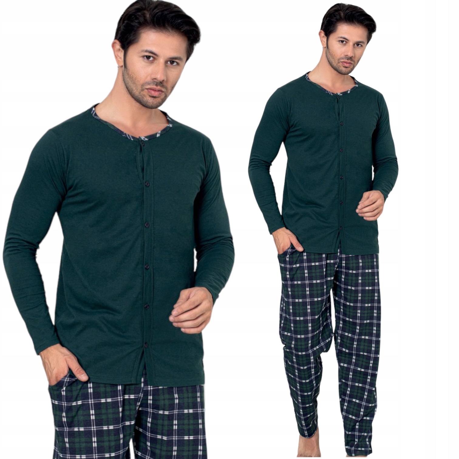 PIŻAMA MĘSKA DŁUGI RĘKAW CAŁA ROZPINANA/BAWEŁNA