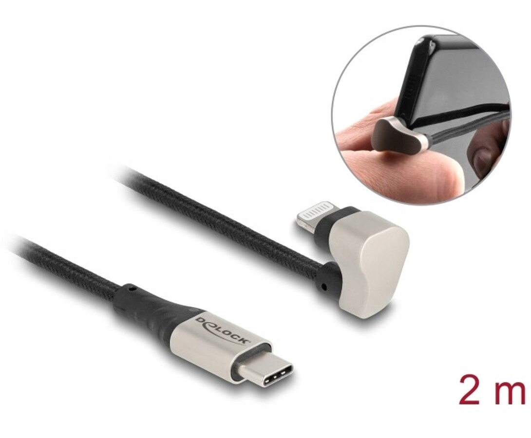 Kabel danych i ładowania Usb-c do Lightning kątowy 180° 2m MFi Delock 80026