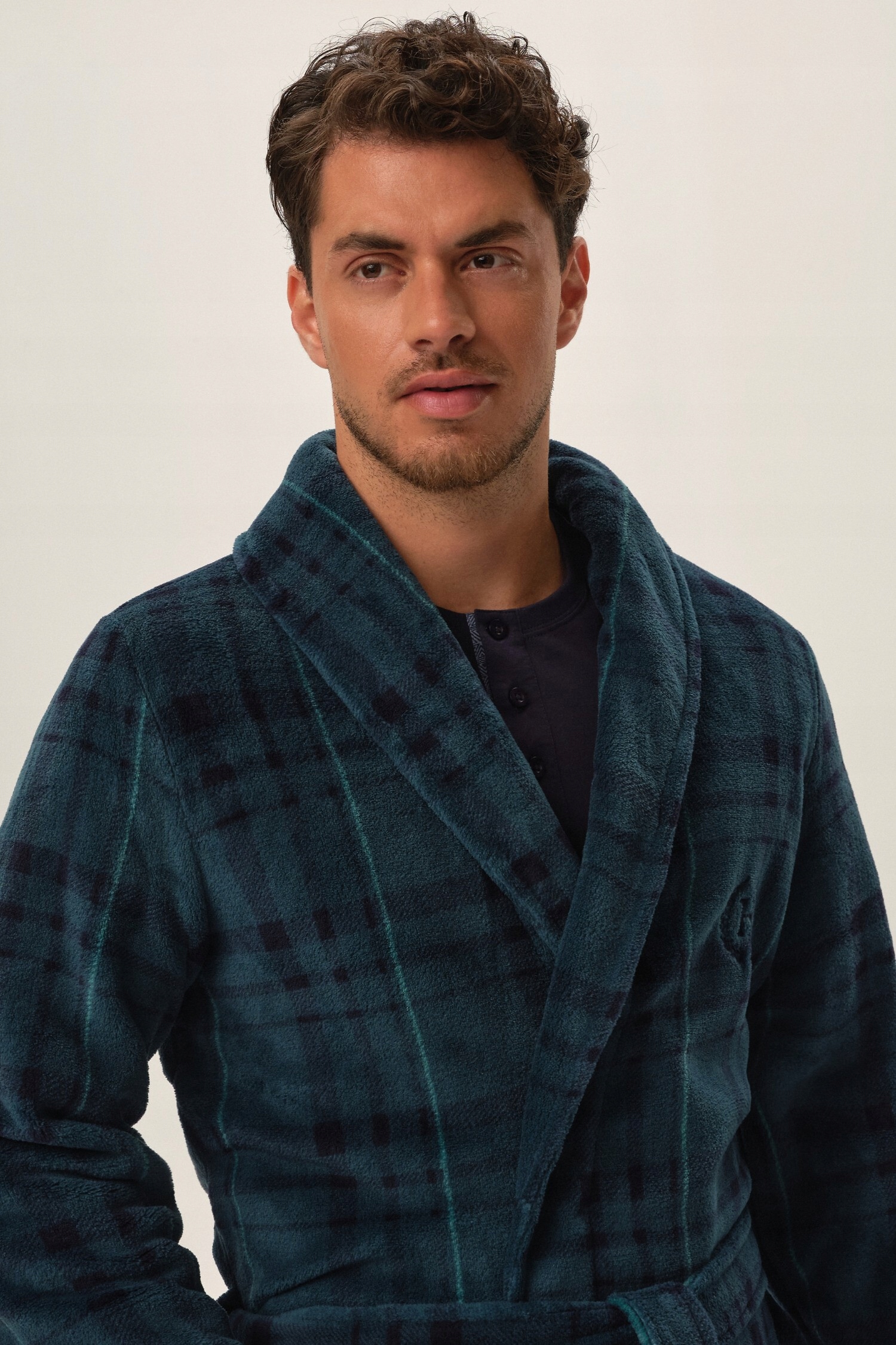 Zielony CIEPŁY SZLAFROK MĘSKI Henderson Kratka L Model 1H41937